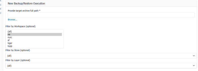 Filter by Workspace control selecting a single workspace for a partial backup