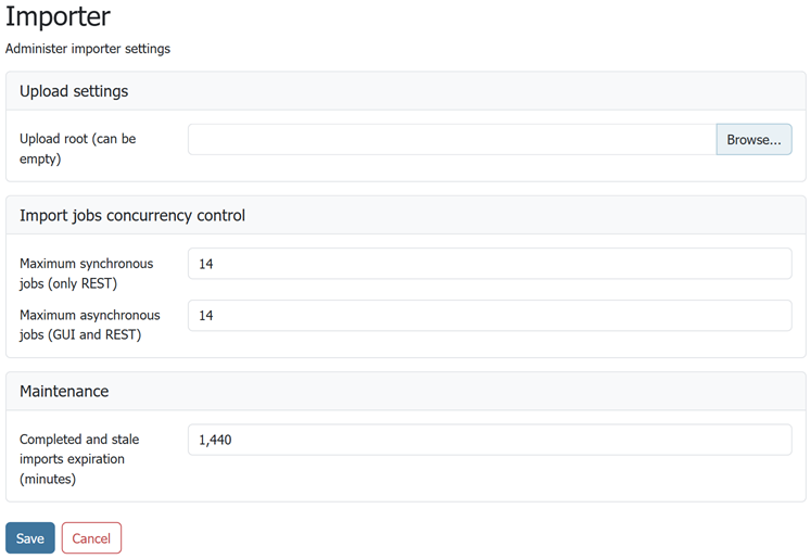 The importer configuration page